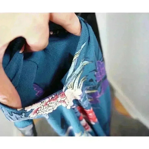 Lulus Lotus Party Teal Blue Floral Print Midi Robe Dress - Size S - Picture 14 of 16